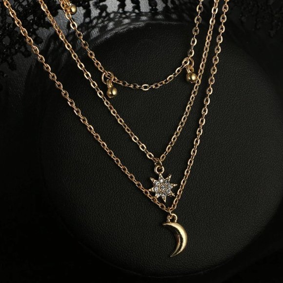 NEW Star Moon Multi Layered Pendant Necklace - Picture 2 of 4